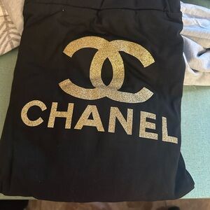 Chanel Black Tee with Gold Logo